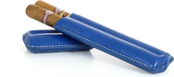 Pochette à cigares double Reinhold Kühn rabattable Top Bleu