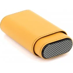 Étui à cigares en cuir jaune / carbone