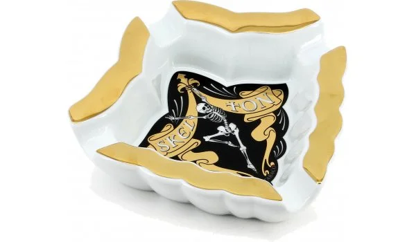 Cendrier à cigares Skelton Porcelaine peinte en or
