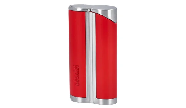 Briquet adorini Single Jet  Curve rouge / argent satiné avec poinçon à cigare 