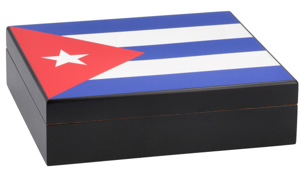 Cave à cigares à surface noire avec drapeau cubain