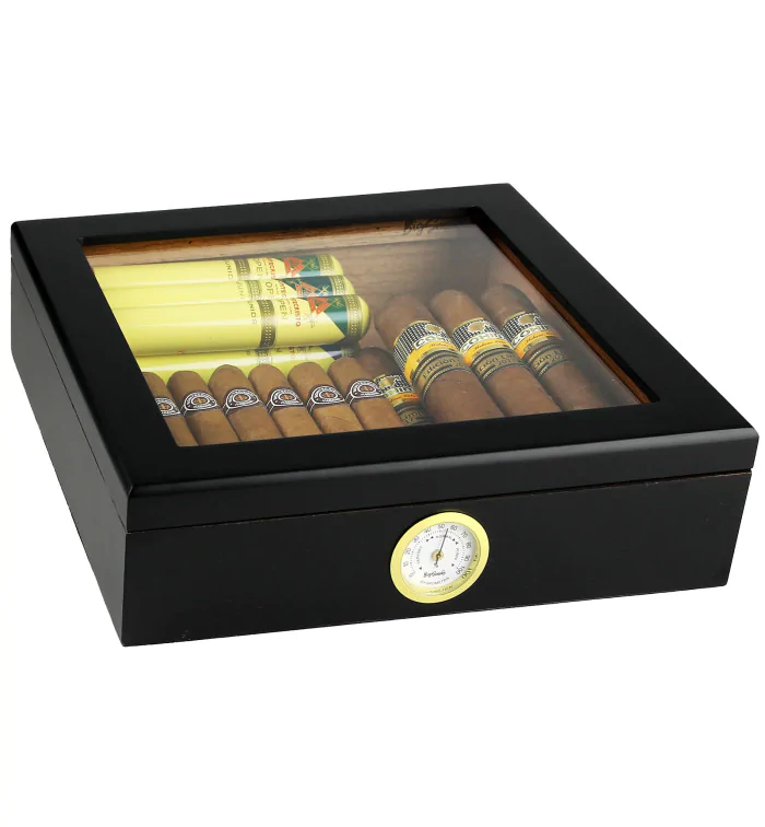Humidor Classique TOBACOR – Coffret Cadeau Avec Accessoires (humidificateur, Coupe-cigare, Chiffon) – Cèdre Espagnol – Capacité ~25 Cigares