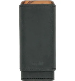 Étui à cigares adorini en cuir noir véritable  2-3 cigares avec du bois dans les parois supérieures.