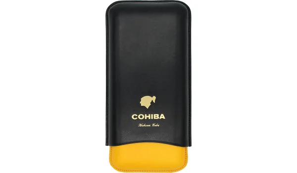 Etui à cigares Cohiba en cuir noir, jaune et blanc