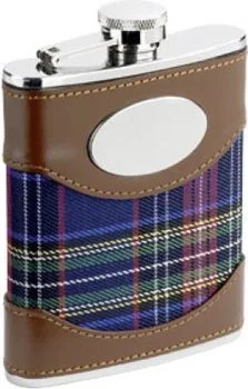 Flask met leren / Plaid Omhulsel met graveerbare Badge